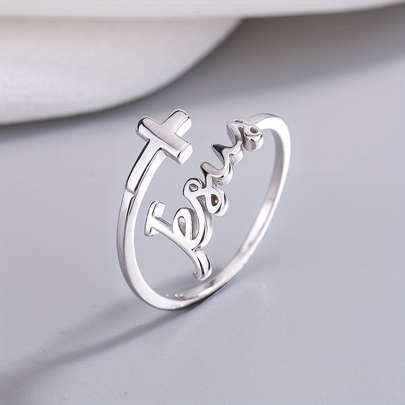 925 Sterling Silver Trendy Cross Plus 'Jesus' Wrap Ring - Daily Outfits