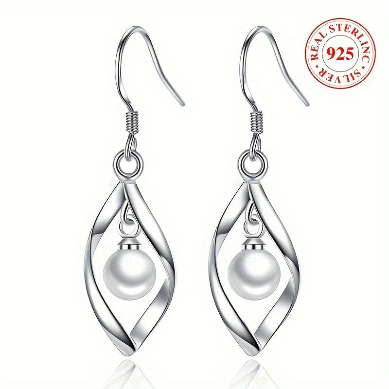 Sterling 925 Silver Freshwater Pearl Decor Dangle Earrings - Luxury Style