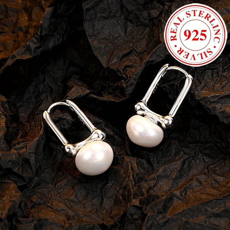 Exquisite 925 Sterling Silver Freshwater Pearl Hoop Earrings - Elegant Luxury