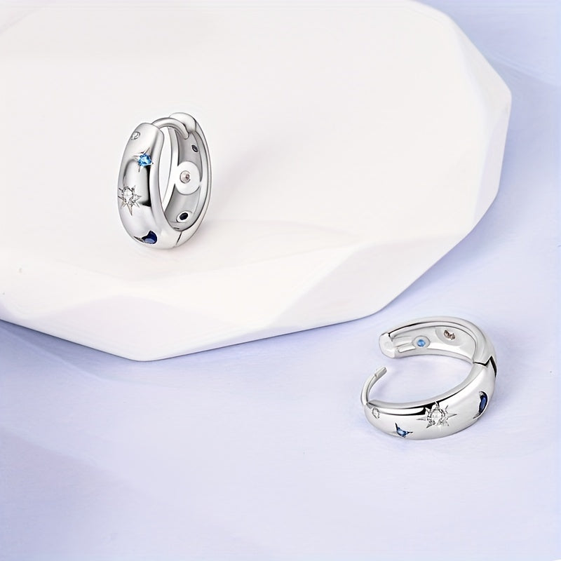 Sterling 925 Silver Shiny Zircon Inlaid Hoop Earrings - Elegant Luxury Gift