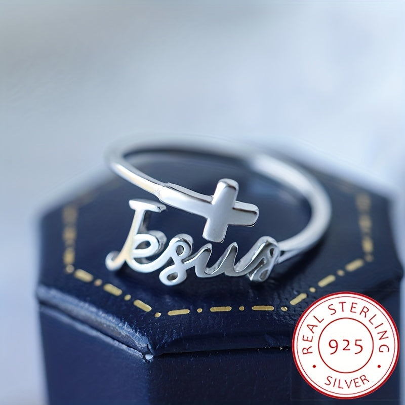 925 Sterling Silver Trendy Cross Plus 'Jesus' Wrap Ring - Daily Outfits