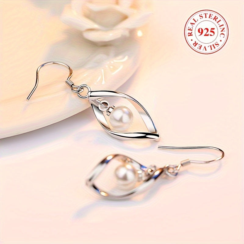 Sterling 925 Silver Freshwater Pearl Decor Dangle Earrings - Luxury Style