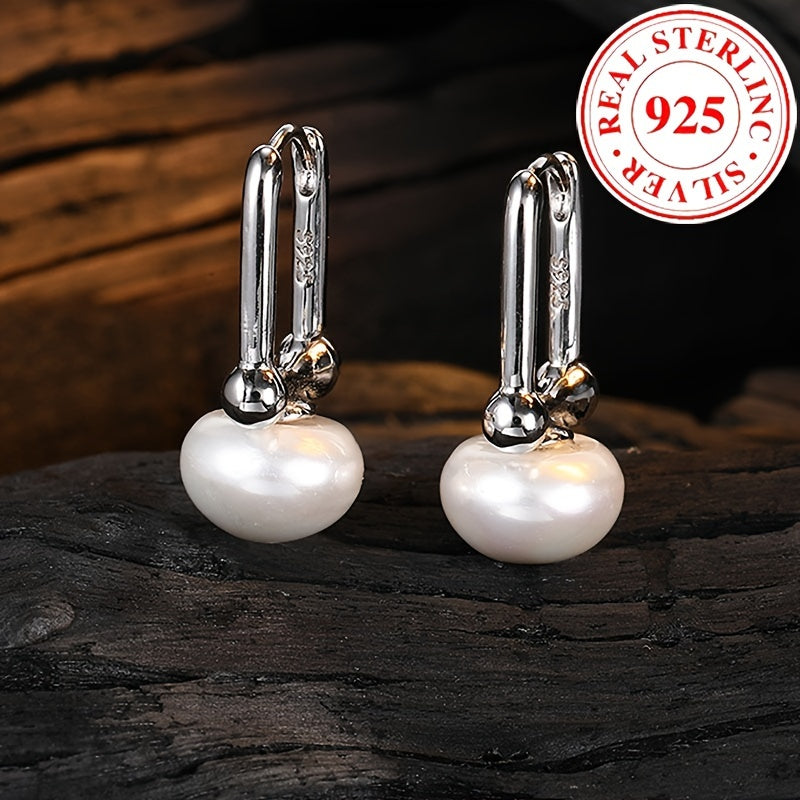 Exquisite 925 Sterling Silver Freshwater Pearl Hoop Earrings - Elegant Luxury