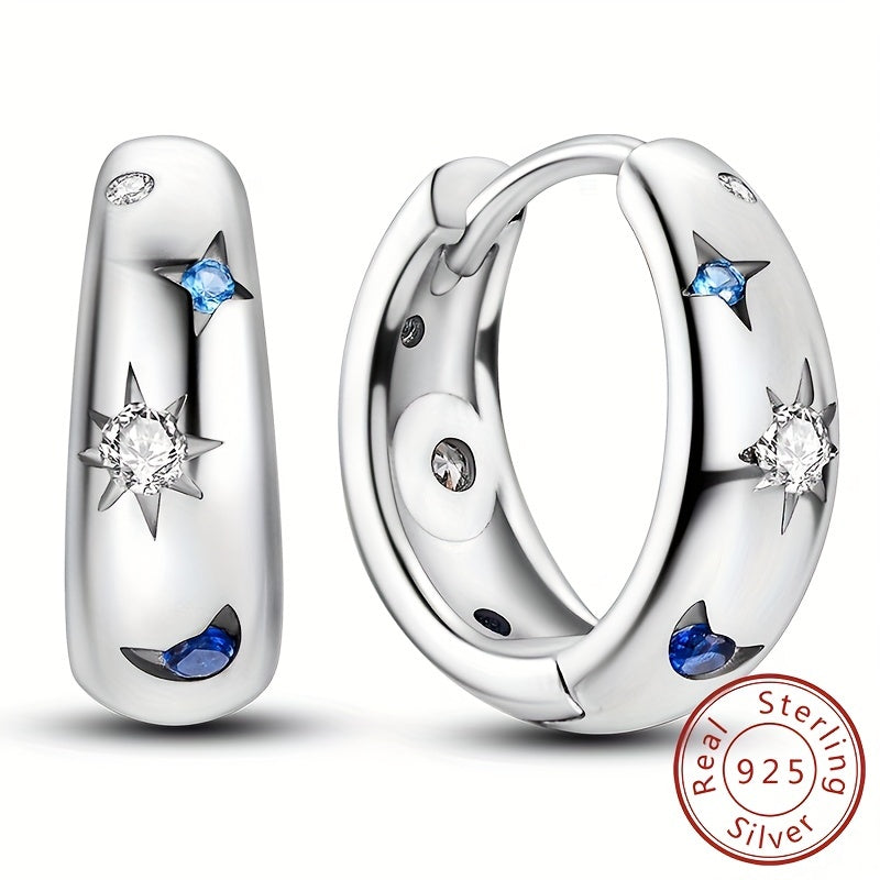 Sterling 925 Silver Shiny Zircon Inlaid Hoop Earrings - Elegant Luxury Gift