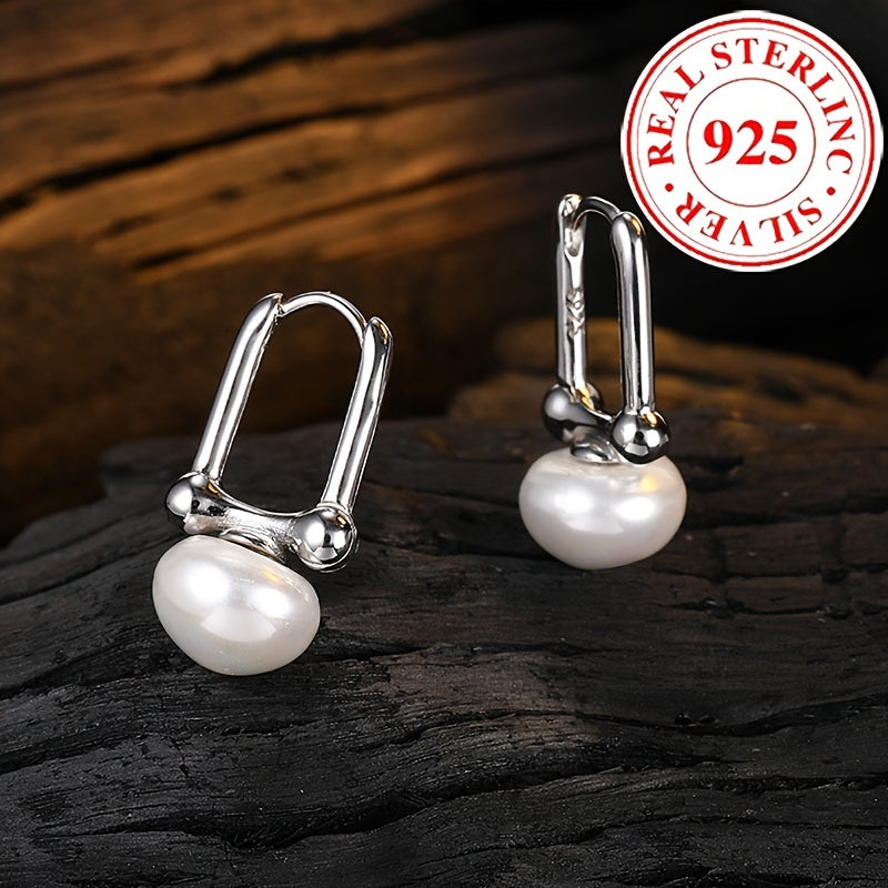 Exquisite 925 Sterling Silver Freshwater Pearl Hoop Earrings - Elegant Luxury