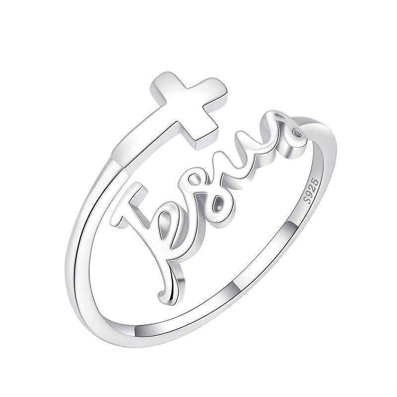925 Sterling Silver Trendy Cross Plus 'Jesus' Wrap Ring - Daily Outfits