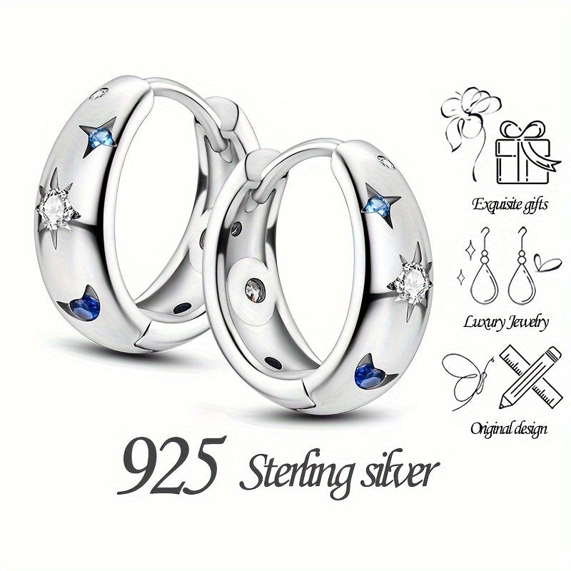 Sterling 925 Silver Shiny Zircon Inlaid Hoop Earrings - Elegant Luxury Gift