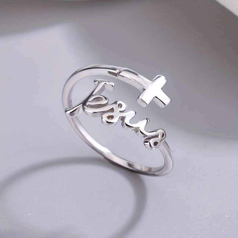 925 Sterling Silver Trendy Cross Plus 'Jesus' Wrap Ring - Daily Outfits