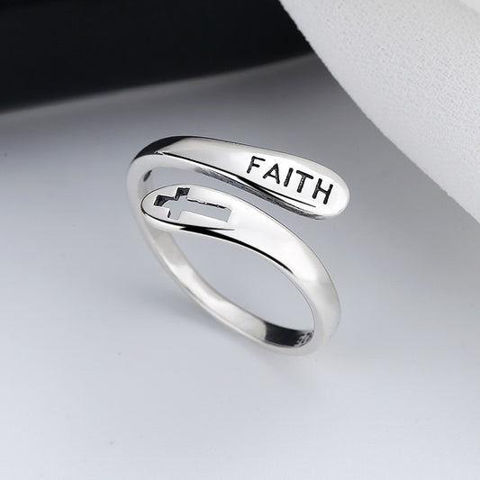 925 Sterling Silver Carved Cross Wrap Ring - Suitable For Men And Women